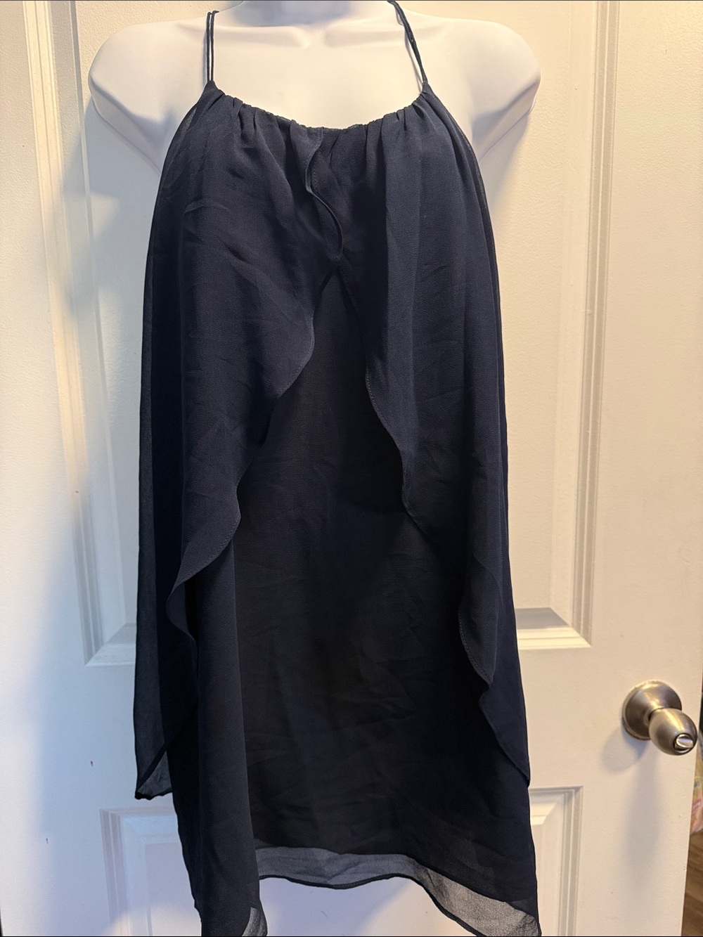 Double Zero Navy Halter Ruffle-Front Midi Skirt